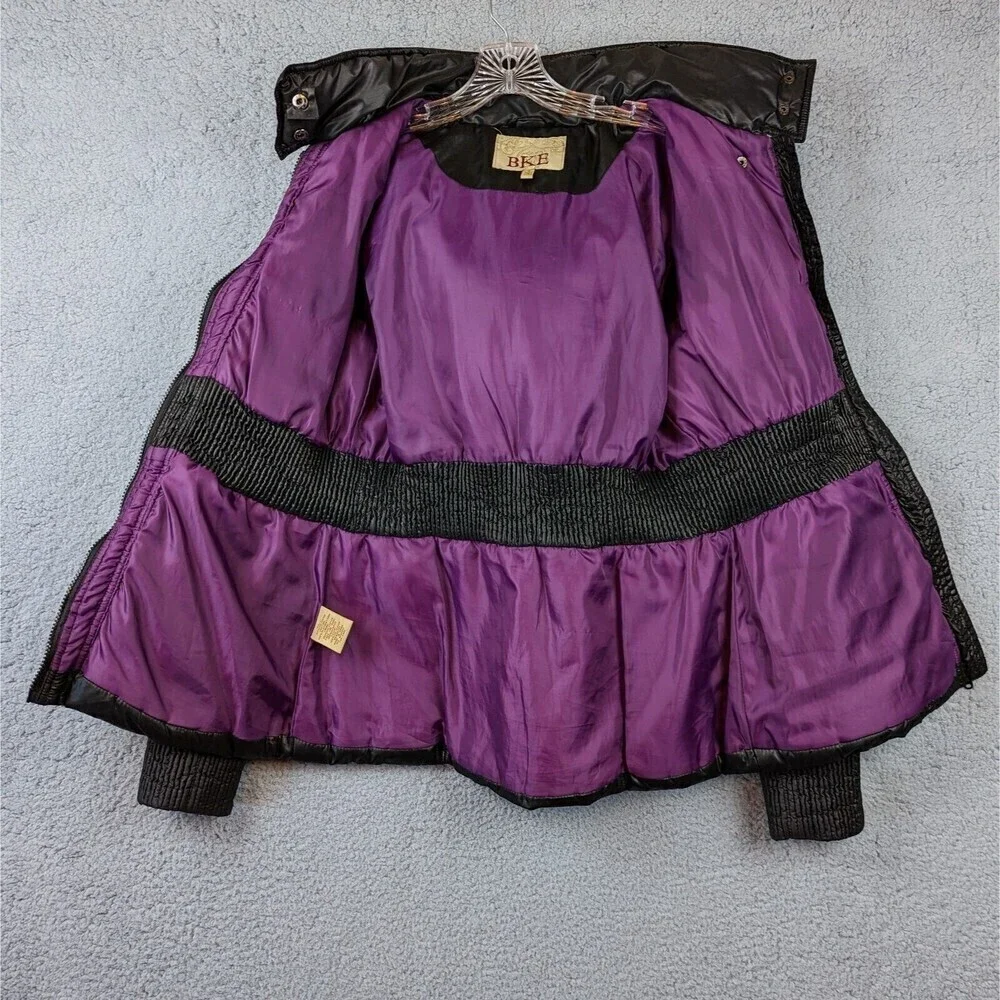BKE Buckle Puffer Jacket Faux Fur Hood Coat Women's Size Small Black